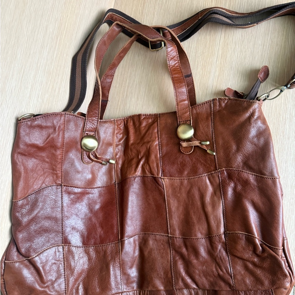 Brown Leather patchwork tote bag